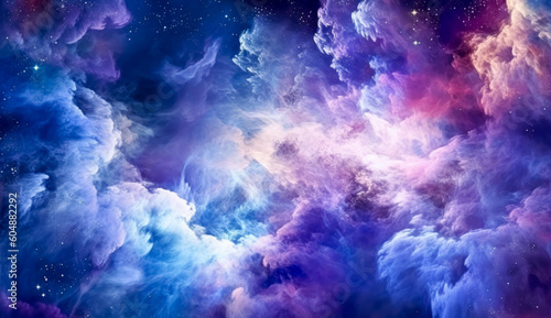 Nebula stardust wallpaper, blue, purple and magenta galaxy. Generative Ai Illustration.