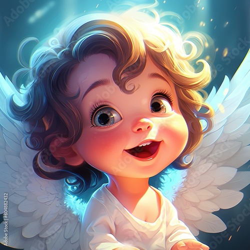  small child with angel wings and light shining around