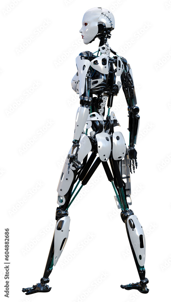 3D Rendering Female Robot on White 3D Rendering Female Robot on White