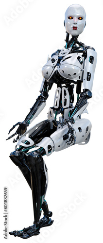 3D Rendering Female Robot on White