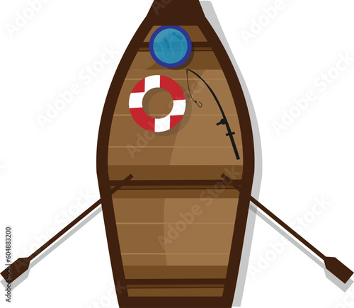 high angle view of Wooden Boat With Peddles. Colourful Isolated Flat Vector Illustration On White Background