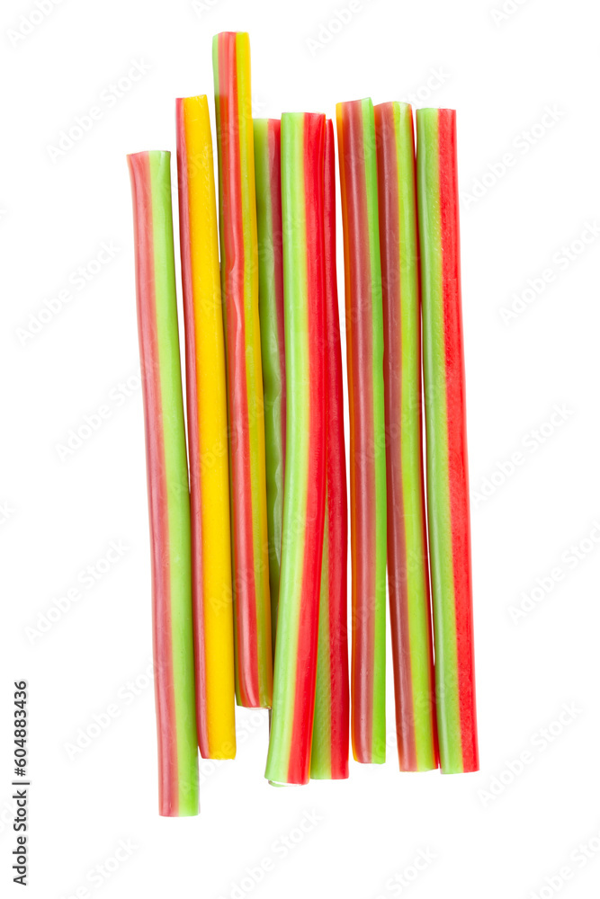 Liquorice paste isolated on the white background. Multicolored candy strips.