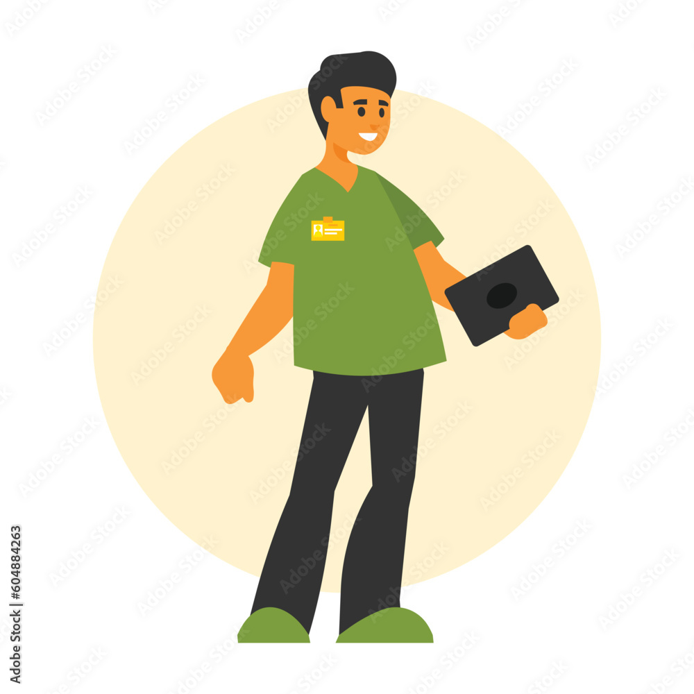 Male security guard in uniform. Vector illustration in a flat style. Male security guard in uniform. Vector illustration in a flat style.