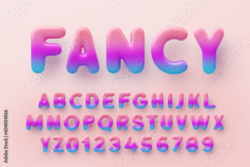 3D Colorful Gradient alphabet with numbers with a glossy surface on a pink background