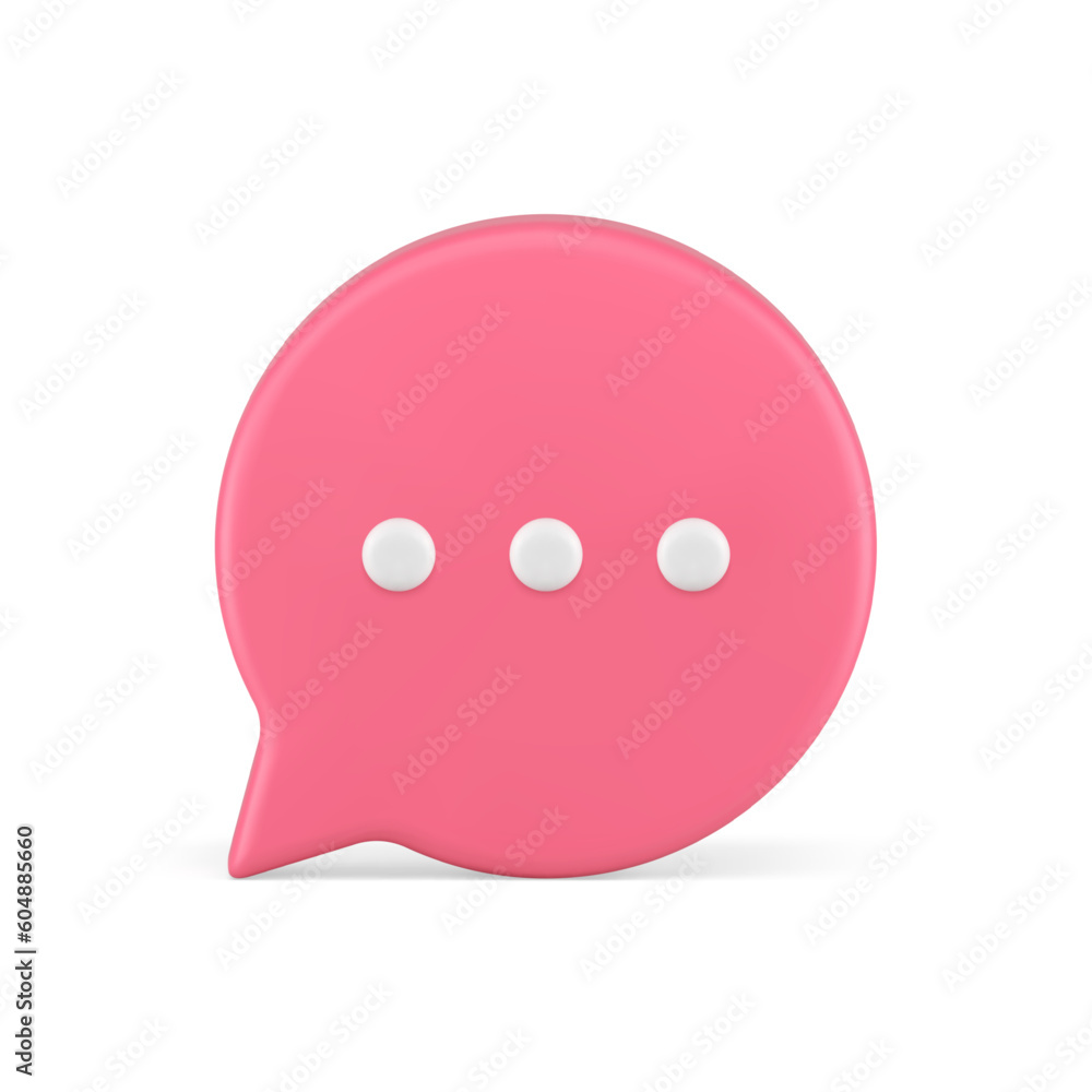 Thinking speech bubble social media chat message pink 3d icon realistic vector illustration Thinking speech bubble social media chat message pink 3d icon realistic vector illustration