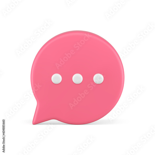 Thinking speech bubble social media chat message pink 3d icon realistic vector illustration