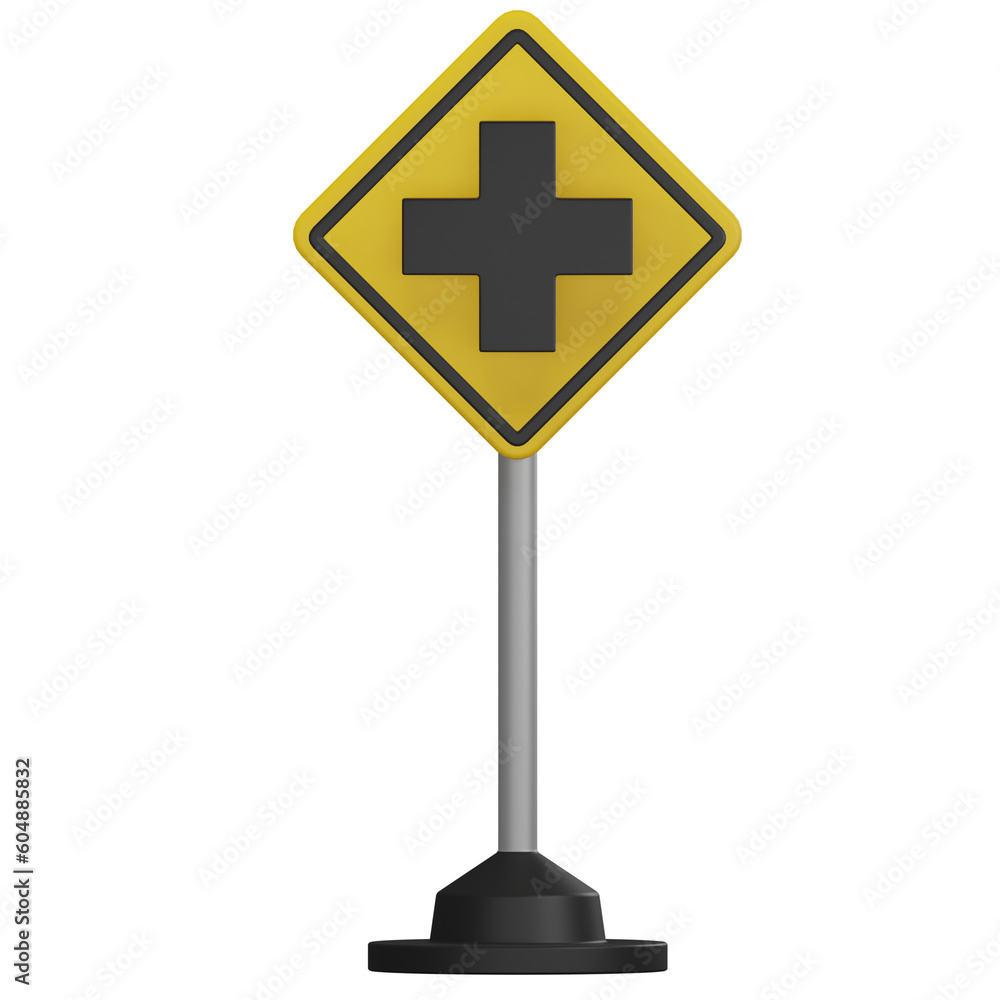 Traffic sign, 4-way intersection, on a white background Traffic sign, 4-way intersection, on a white background