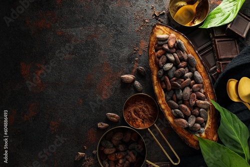 Concept of fresh and aromatic food - cacao beans