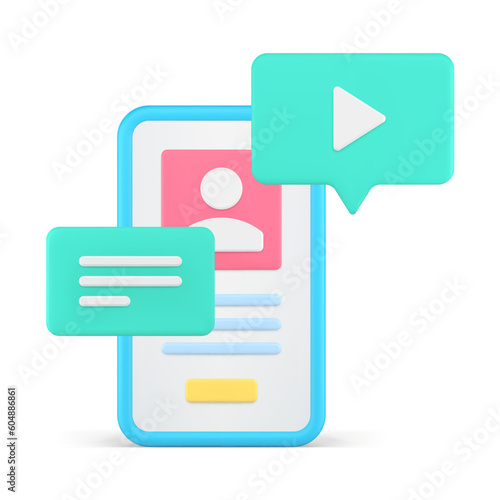 Smartphone application cyberspace communication service media software 3d icon realistic vector