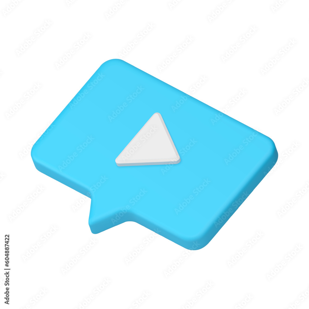 Video play notification blue button speech bubble live broadcasting 3d icon realistic vector Video play notification blue button speech bubble live broadcasting 3d icon realistic vector