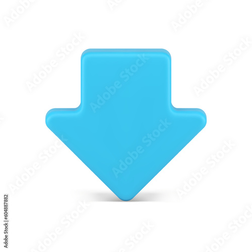 Slika na platnu Down arrow blue back download symbol downward direction 3d icon realistic vector