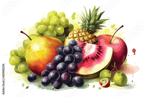 Vector Heap of different fruits and berries isolated on white background.