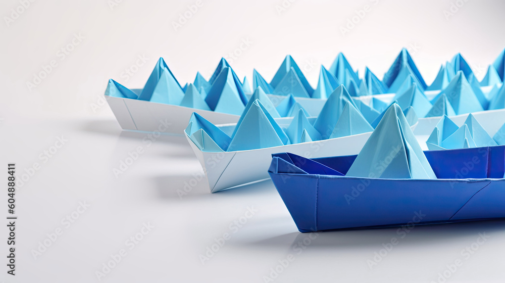 Leadership concept blue leader boat leading on white background Leadership concept blue leader boat leading on white background