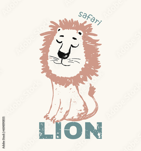 Lion cool summer t-shirt print. African animal with slogan. Safari. Lev beach funny child