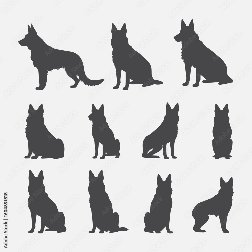 Vector Set of Silhouette of German Shepherd Dog Vector Set of Silhouette of German Shepherd Dog