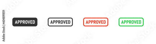 Approved text icon on light background. Quality symbol. Grunge stump, label, high quality, control. Outline, flat and colored style. Flat design. Vector illustration