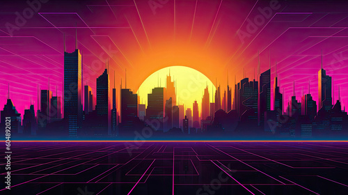 Retro futuristic synthwave retrowave styled night city
