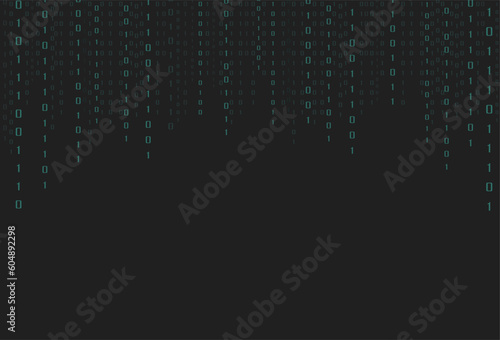 Falling Zero One Digital binary code matrix on dark background. Information data technology, decryption, encryption, and algorithm computer. Vector illustration flat design for a wallpaper. copy space