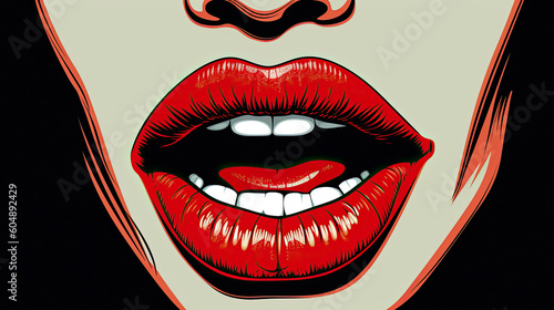 Pop art style of speaking red lips womans Half-open