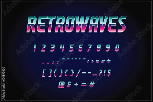 80's - 90's Retro Futurism Sci-Fi Font. Numbers. Vector. Retro wave trend. Y2K Aesthetics. Retrowave.