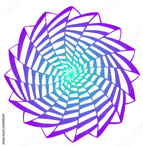 Colorful abstract psychedelic flower, blue violet outline neon color, isolated on white. Glowing fantastic bloom. Decorative doodle style floret.