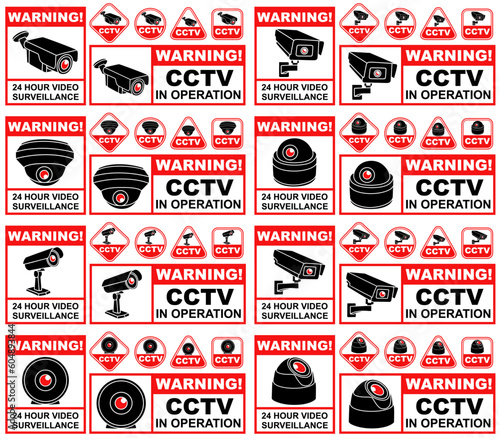 Set Collections sign CCTV video surveillance. Security camera protection warning template design vector illustration