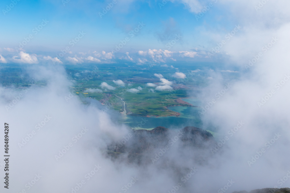 View through the cloud cover to Lake Kochelsee