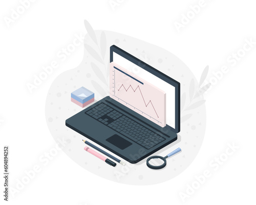 Laptop screens with financial charts and graphs. Diagrams and graphs. Vector illustration