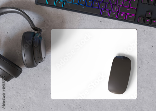 фотографія Blank and transparent computer mouse pad on the desk at home