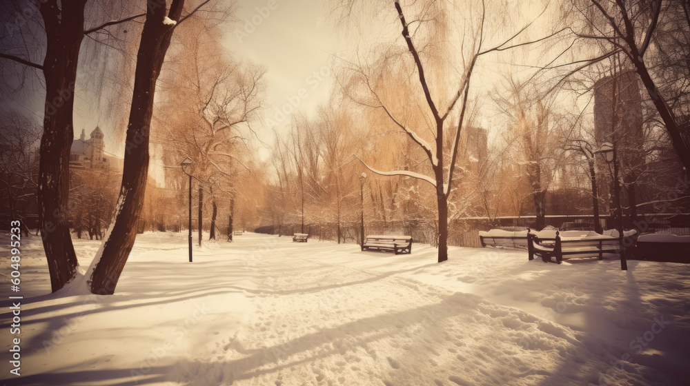 Winter park in snow sunny day Retro colours background Winter park in snow sunny day Retro colours background