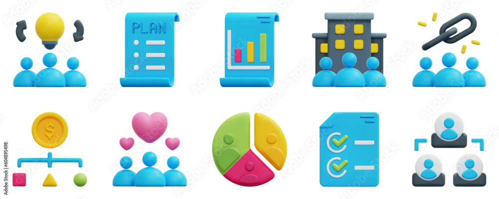 Business Model 3d vector icon set. Brainstorm, business plan, business report, company, cost structure, customer relationships, customer segment, key partners. 3d icon vector render illustration. Business Model 3d vector icon set. Brainstorm, business plan, business report, company, cost structure, customer relationships, customer segment, key partners. 3d icon vector render illustration.
