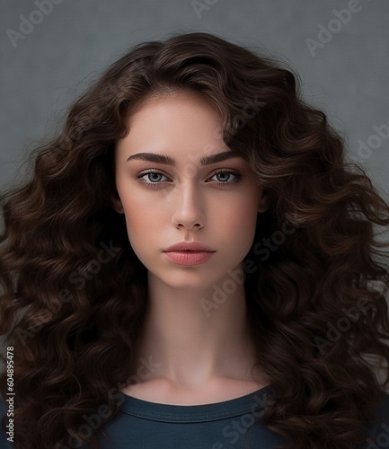 long haired girl in dark hair, wavy, elegant, emotive faces, dark brown