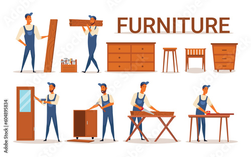 A set of furniture on a white background