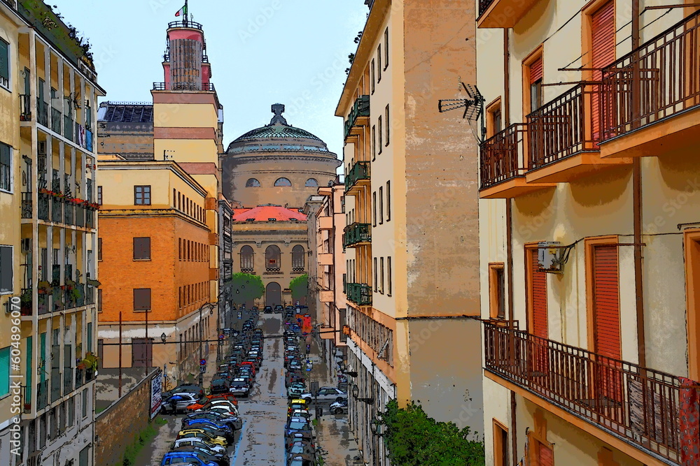 Obraz premium Uliczka w Palermo, Italia. W tle Teatro Massimo.