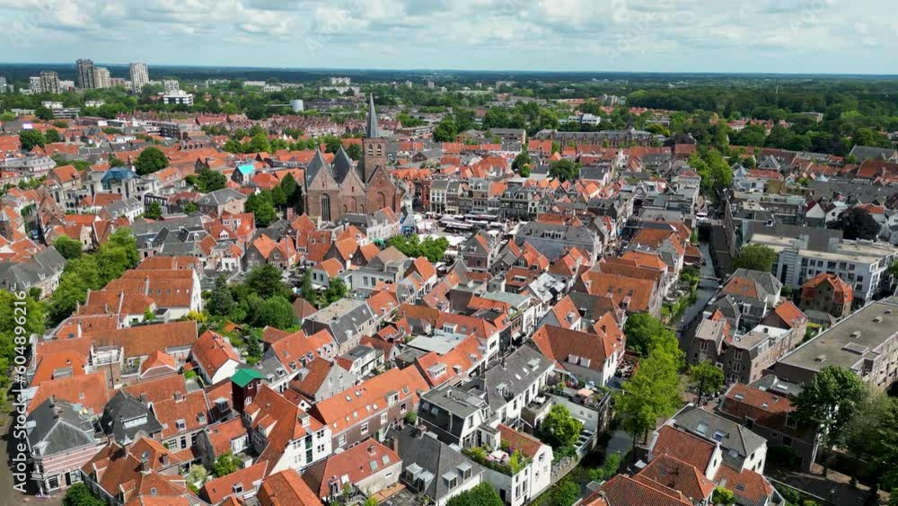 Aerial drone view of the old city centre in Amersfoort Aerial drone view of the old city centre in Amersfoort