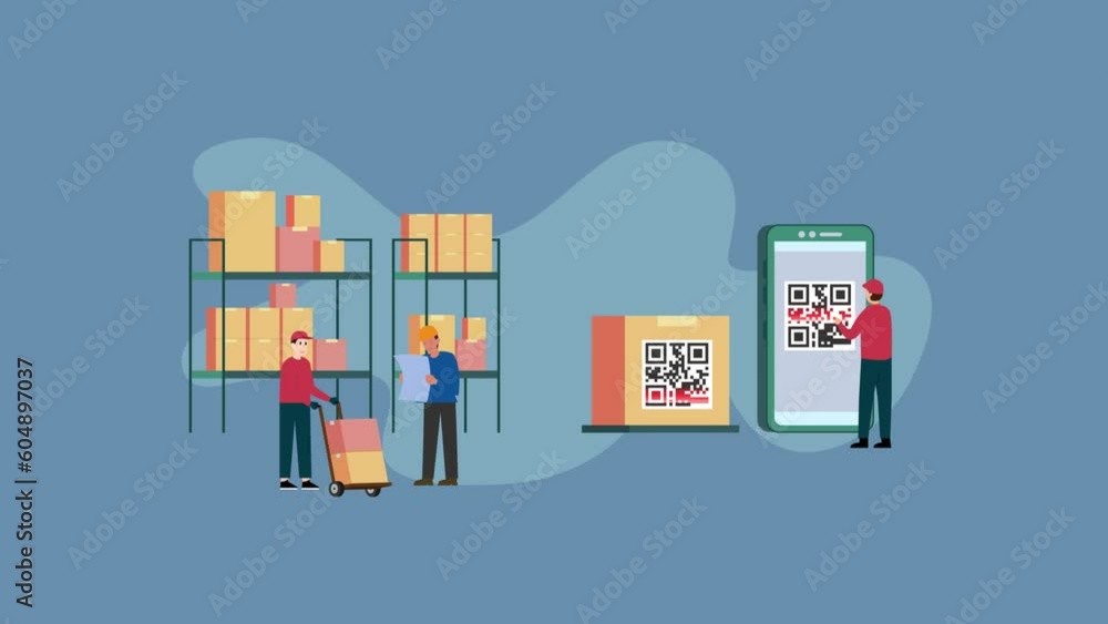 Warehouse With Big Boxes, QR Code Package Warehouse With Big Boxes, QR Code Package