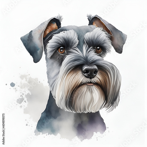 watercolor painting of a schnauzer dog, Generative AI