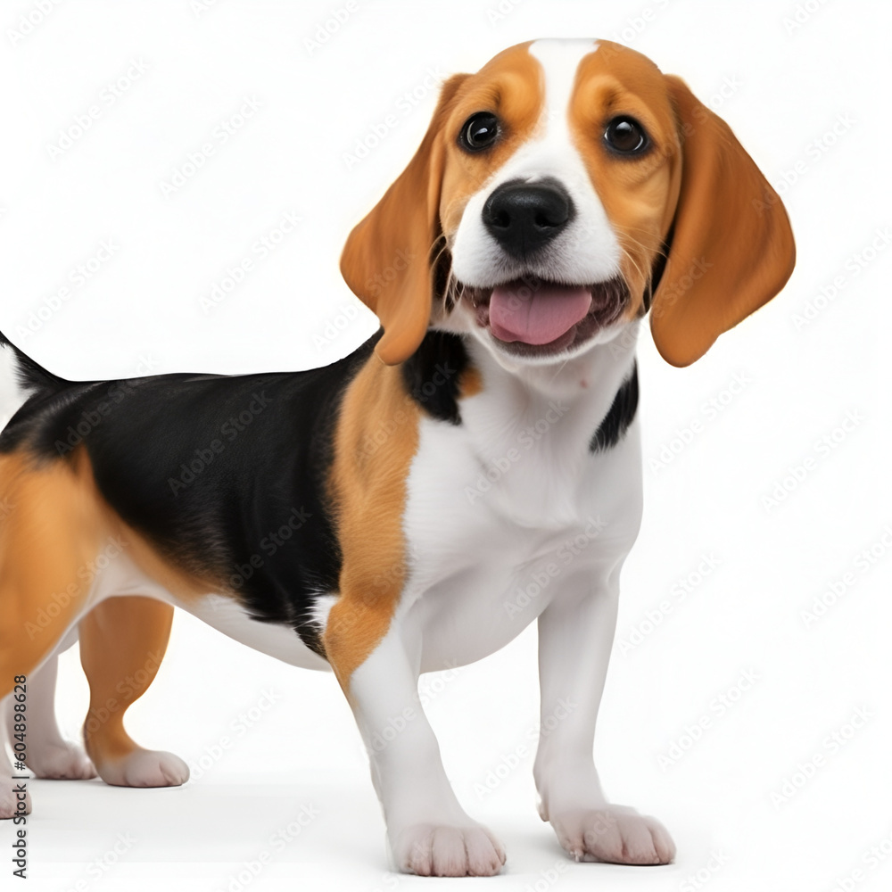 brown and white dog standing on top of a white floor, a stock photo, Generative AI