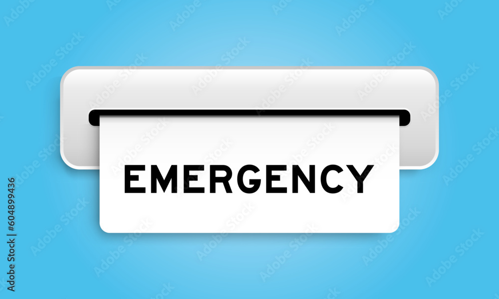 White coupon banner with word emergency from machine on blue color background White coupon banner with word emergency from machine on blue color background