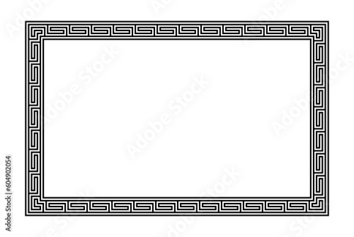 Rectangle frame with Greek fret ornament and a seamless meander pattern. Decorative oblong border, constructed from continuous lines, shaped into a repeated motif. Also known as Greek key or meandros.