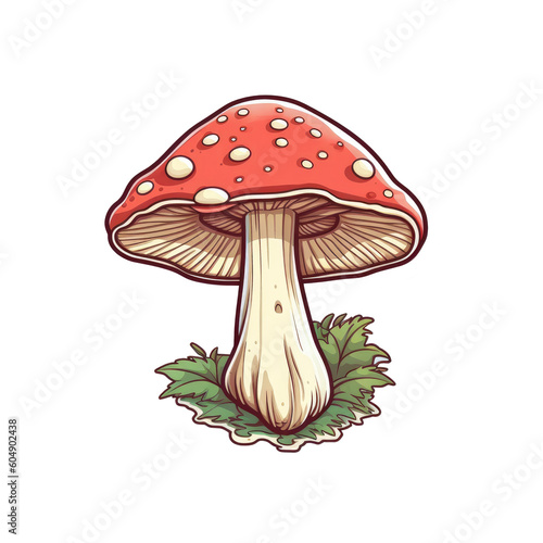 Cute Mushroom Whimsical Magical Fantasy Clip Art - Purple with Flower - Vintage Transparent Background AI generated 