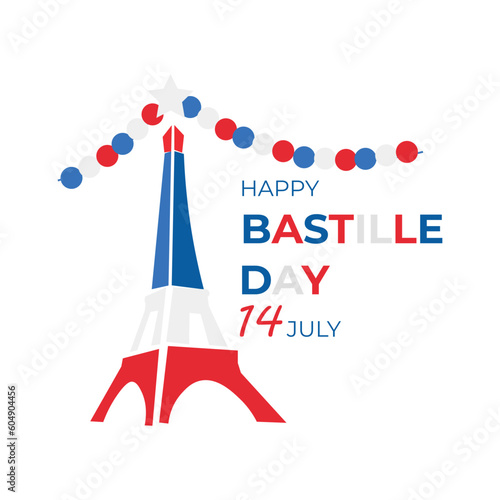 Valokuva Greeting card for Bastille Day with Eiffel tower