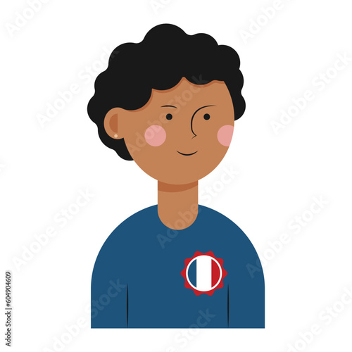 Man with national flag of France on his clothes against white background