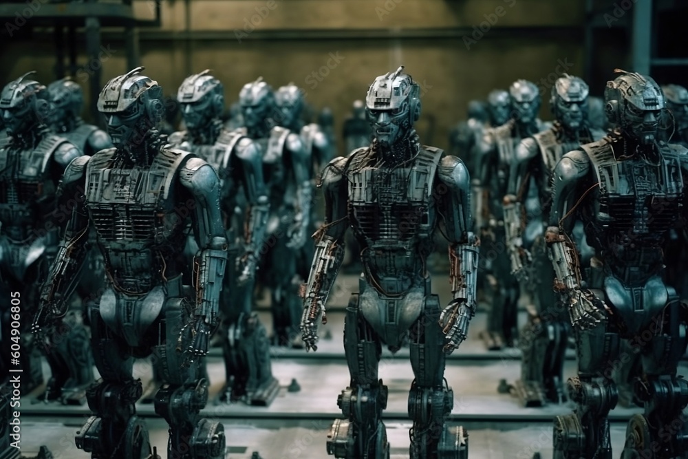 An army of robot soldiers. An army of robot soldiers.