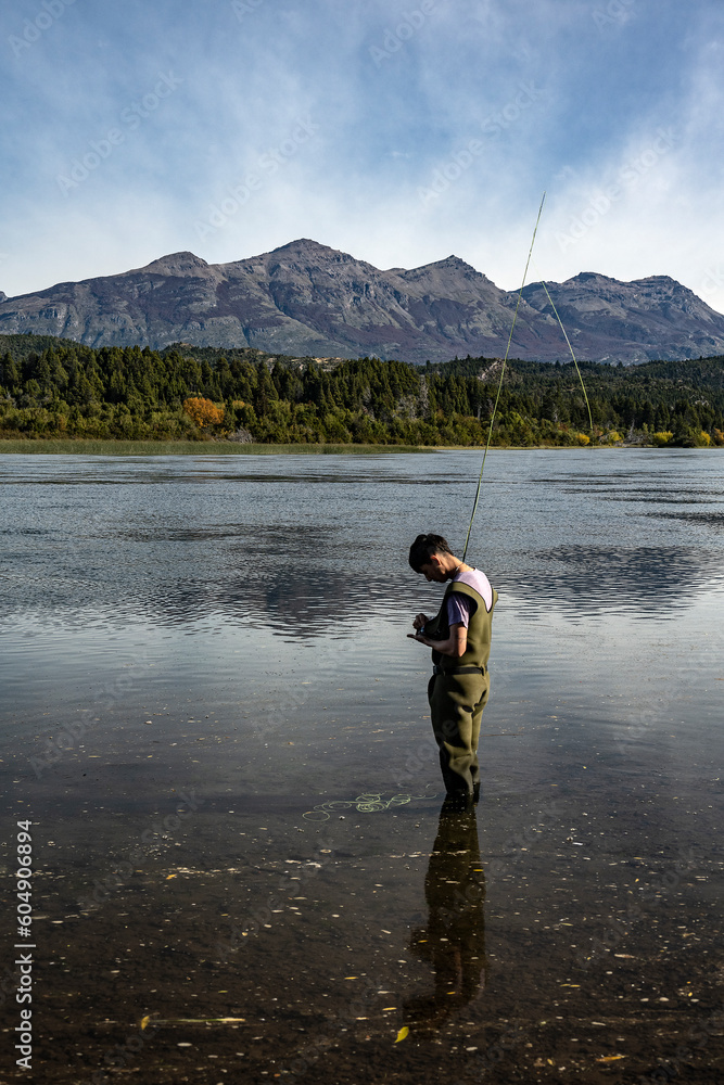 Flying fisherman preparing in the Futaleufu river. Flying fisherman preparing in the Futaleufu river.