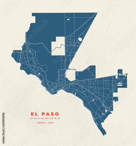 El Paso - Texas map vector poster flyer