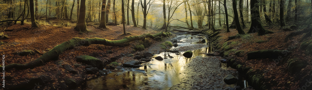 A dirt pathway in the forest near water, lively nature scenes. Generative Ai Illustrations. A dirt pathway in the forest near water, lively nature scenes. Generative Ai Illustrations.