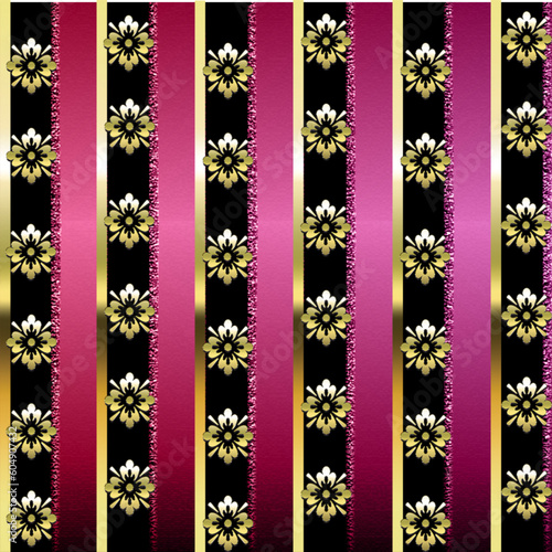 pink gold black metallic stripes with metallic gold flower design