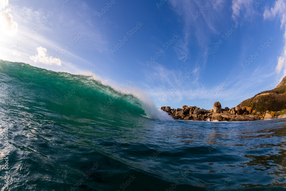 huge wave breaking on a beach with no people huge wave breaking on a beach with no people