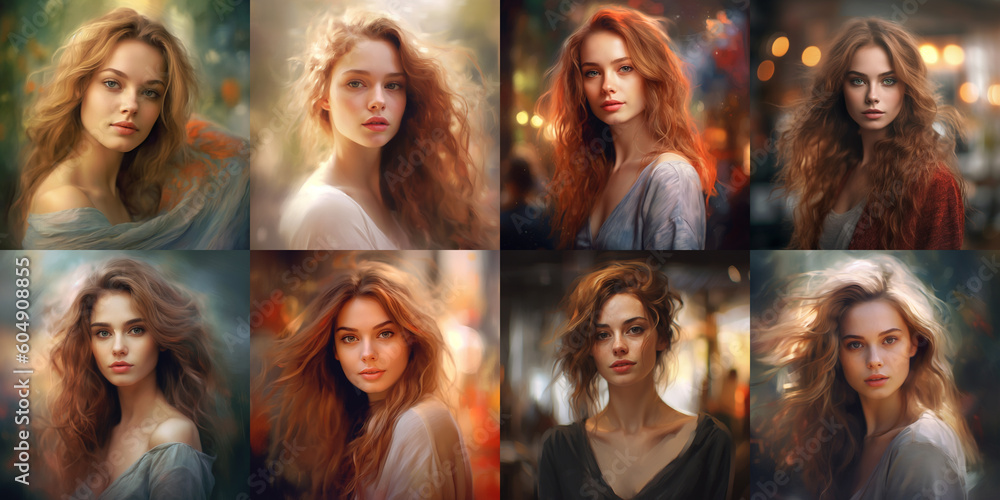 Female portraits, icons, backgrounds, wallpapers, digital illustrations, AI generated